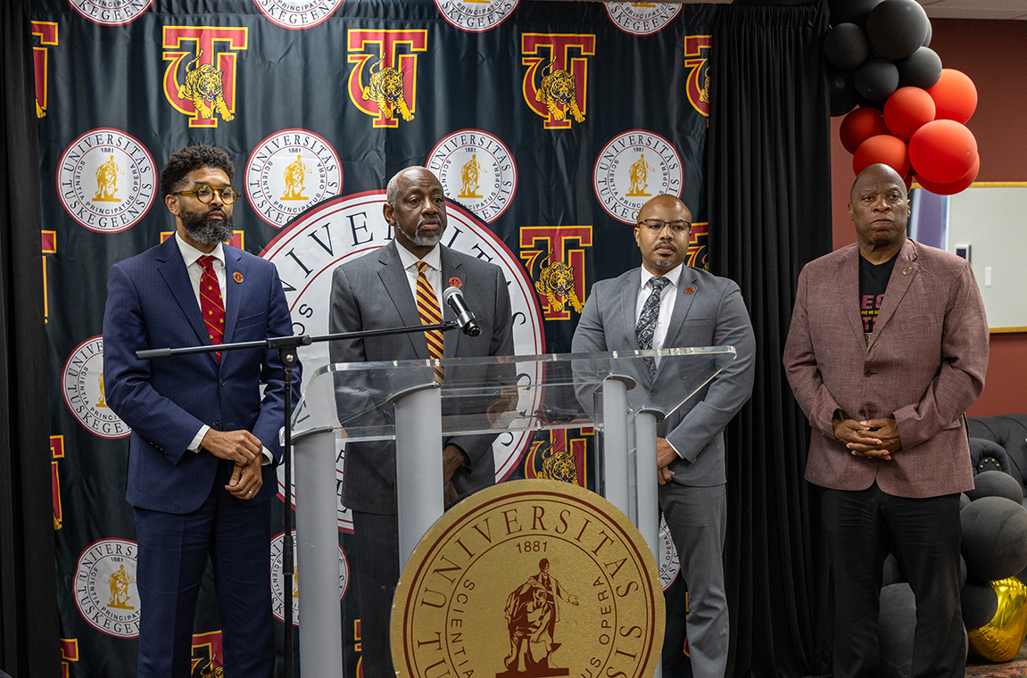 TU President, Police Chief and administrators at press conference