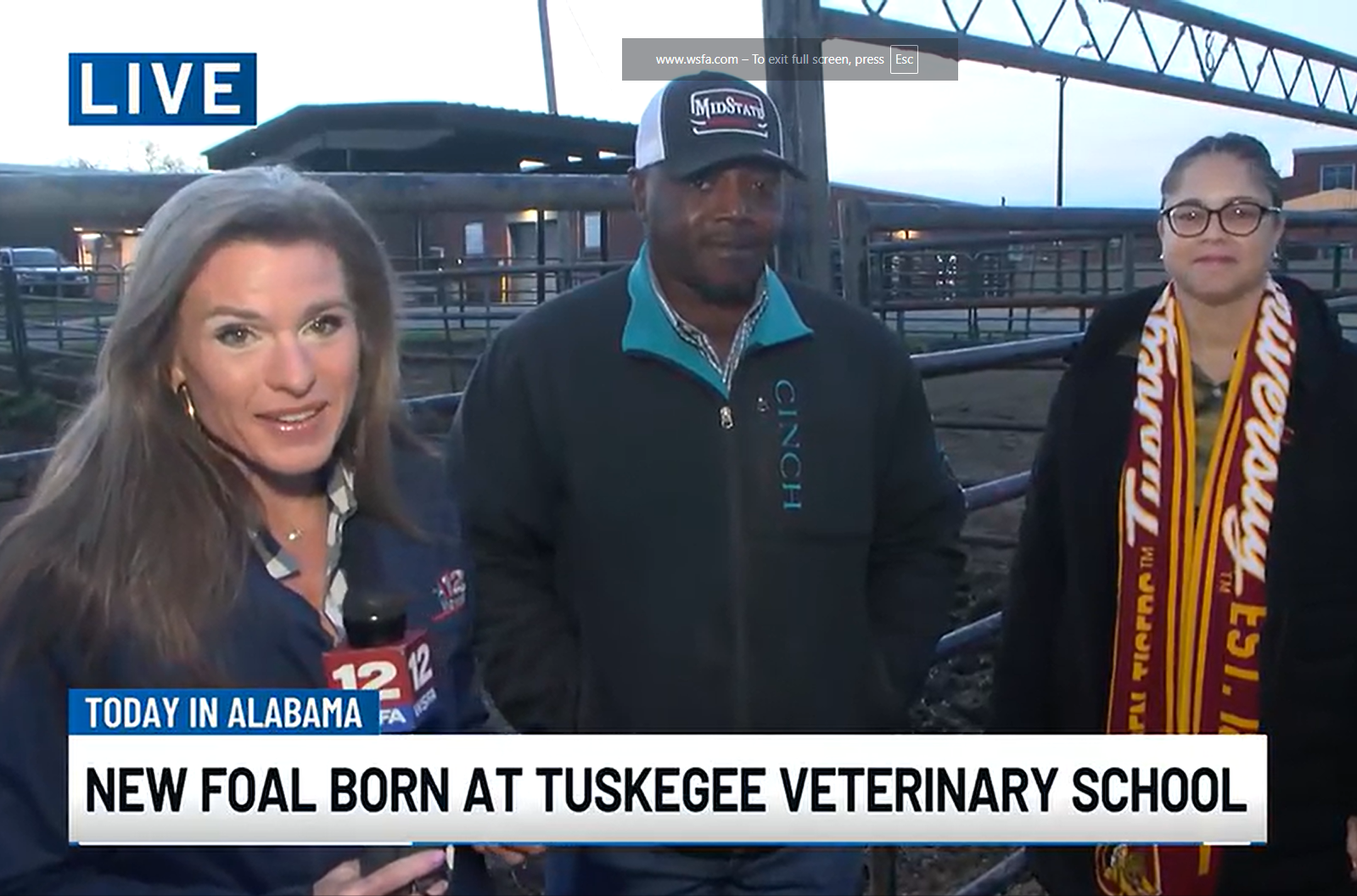 Screenshot of video captured by WSFA at the TU College of Veterinary Medicine