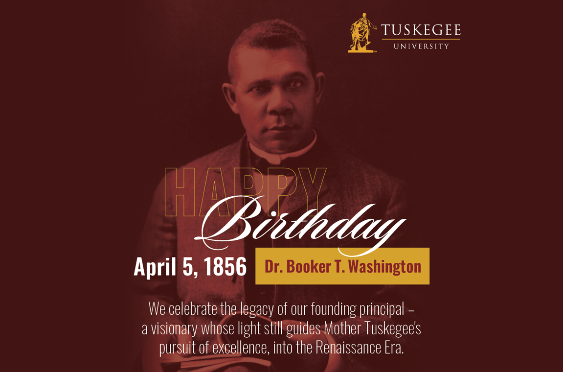 Graphic announcing Happy Birthday to Dr. Booker T. Washington