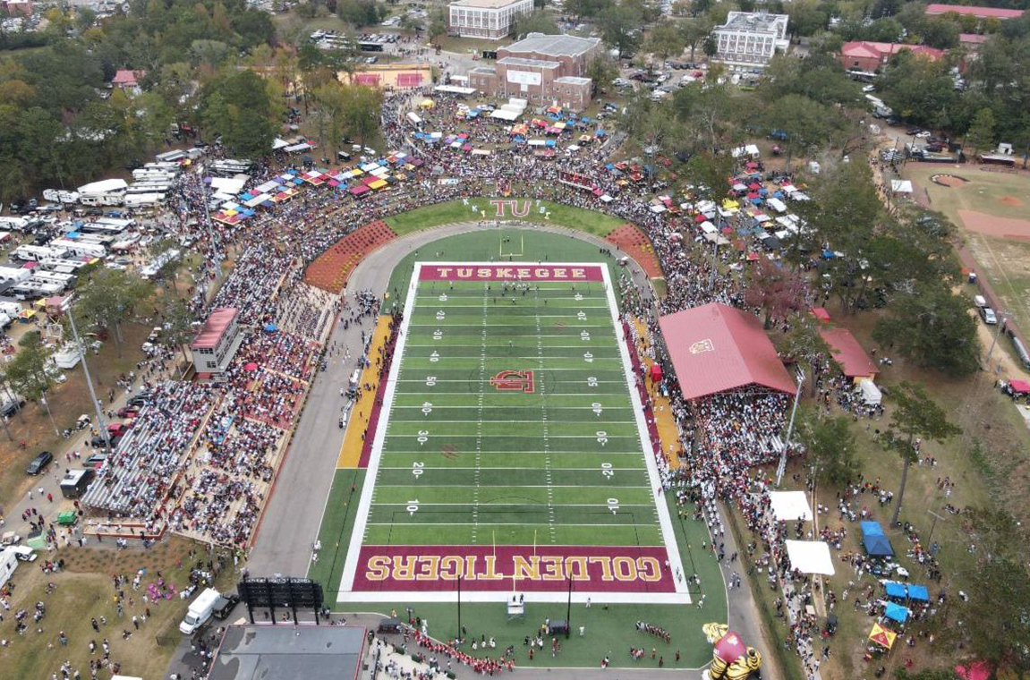 Aerial snapshot of the Cleve Abbott Stadium at Tuskegee University