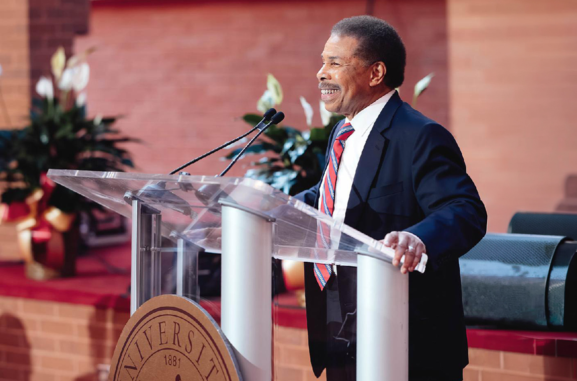 Dr. Bill Winston speaking in the TU Chapel